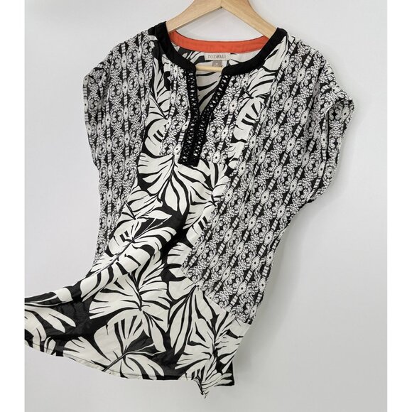 Roz & Ali Floral Short Sleeve Chiffon Sheer Embroidered Blouse Sz M Boho Office - Picture 4 of 10